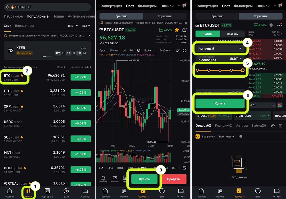 Покупка и продажа на спот в Bybit 2025